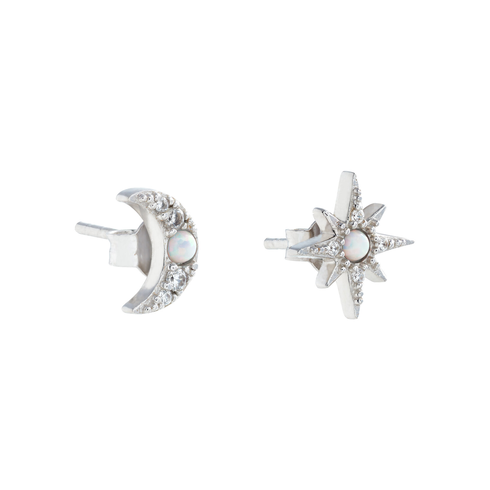Silver North Star & Moon Earrings