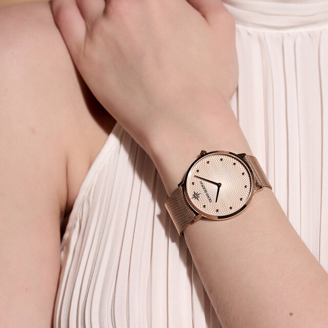 40mm Ultra Slim Silver & Carnation Gold Mesh Watch
