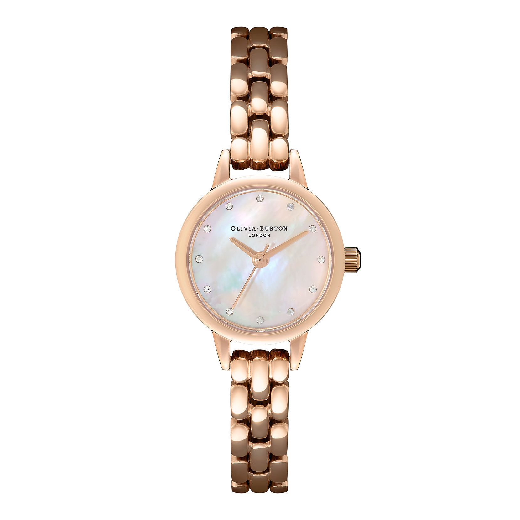 Montre Classic à mini cadran, nacre blanc poudré et bracelet or rose