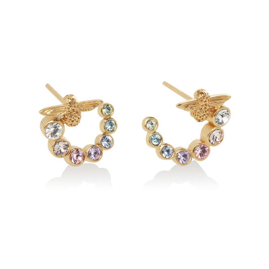 Rainbow Bee Swirl Hoop Earrings Gold