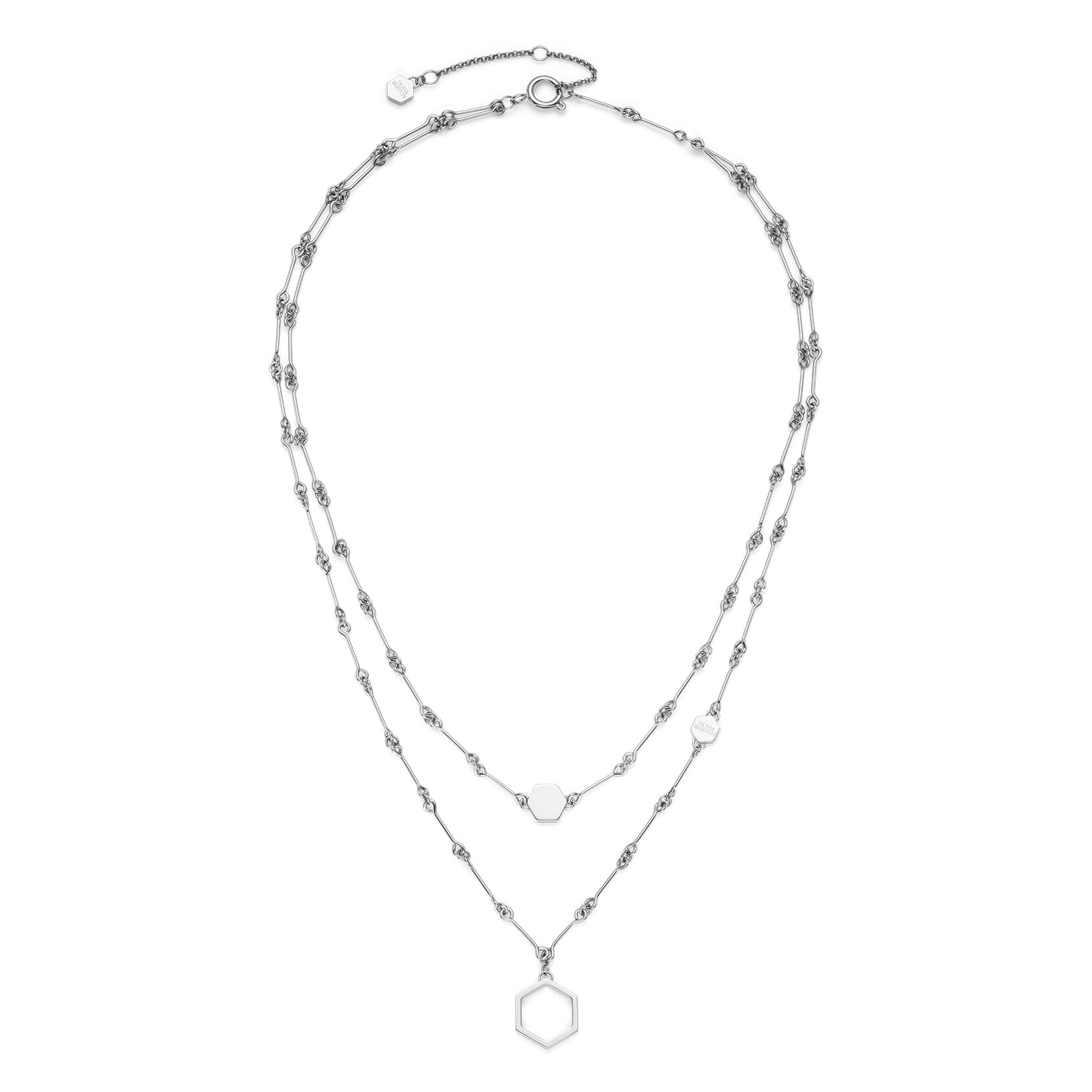 Collier Double Chaîne Honeycomb Argent