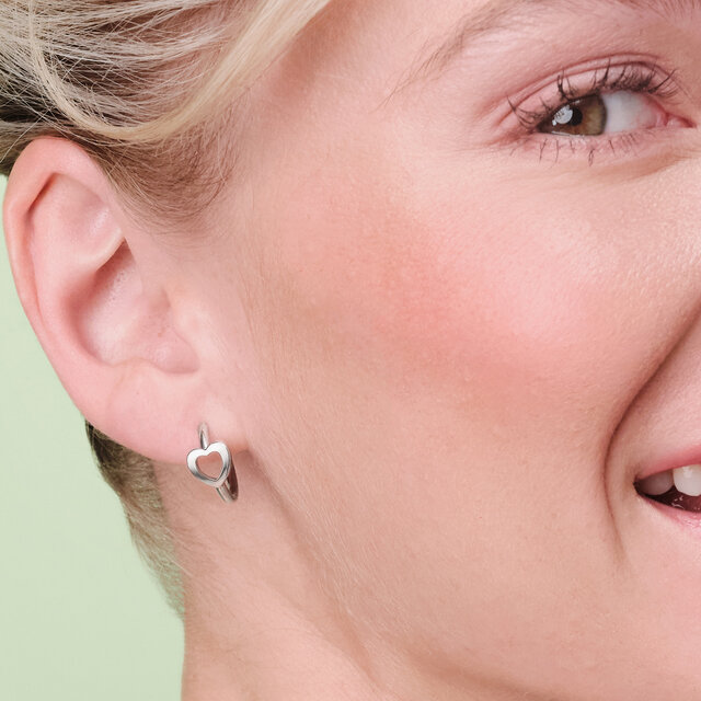 Kindred Interlink Heart Silver Tone Hoop Earrings