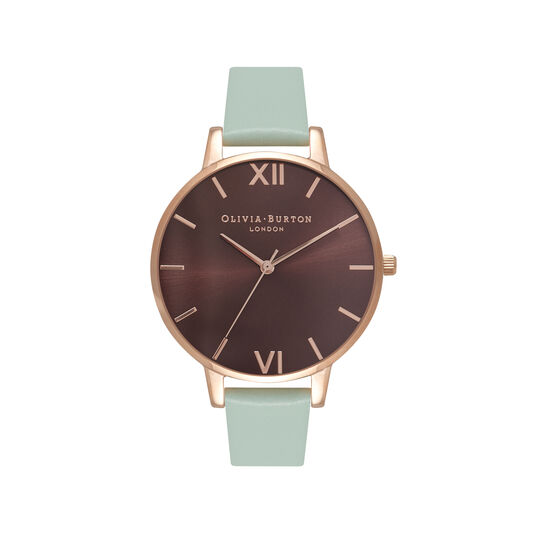Chocolate & Mint Green Rose Gold Watch
