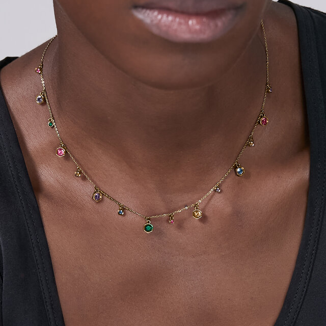 Mini Droplet Rainbow Crystal Gold Plated Necklace