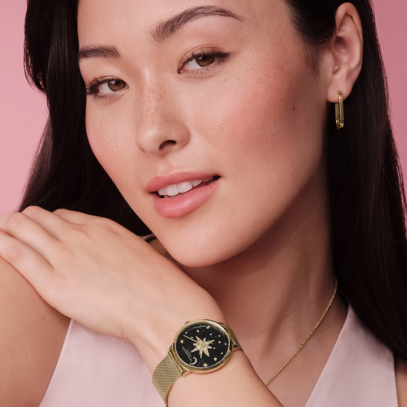 Montre Nova 35 mm avec bracelet en maille noir et or