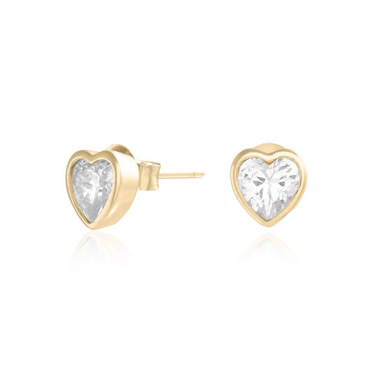 Classic Crystal Heart Studs Gold
