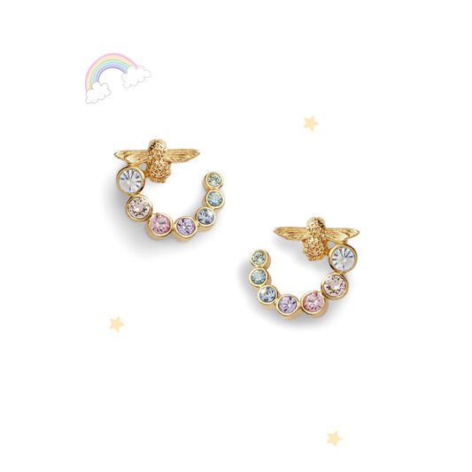 Rainbow Bee Swirl Hoop Earrings Gold