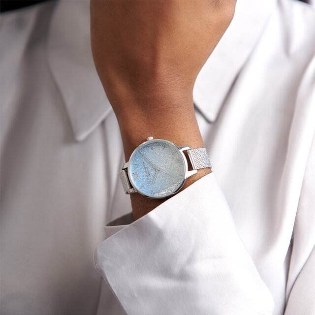 34mm Blue & Silver Mesh Watch