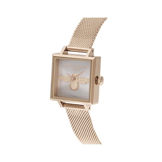 3D Bee Square Dial Blush Sunray & Pale Rose Gold