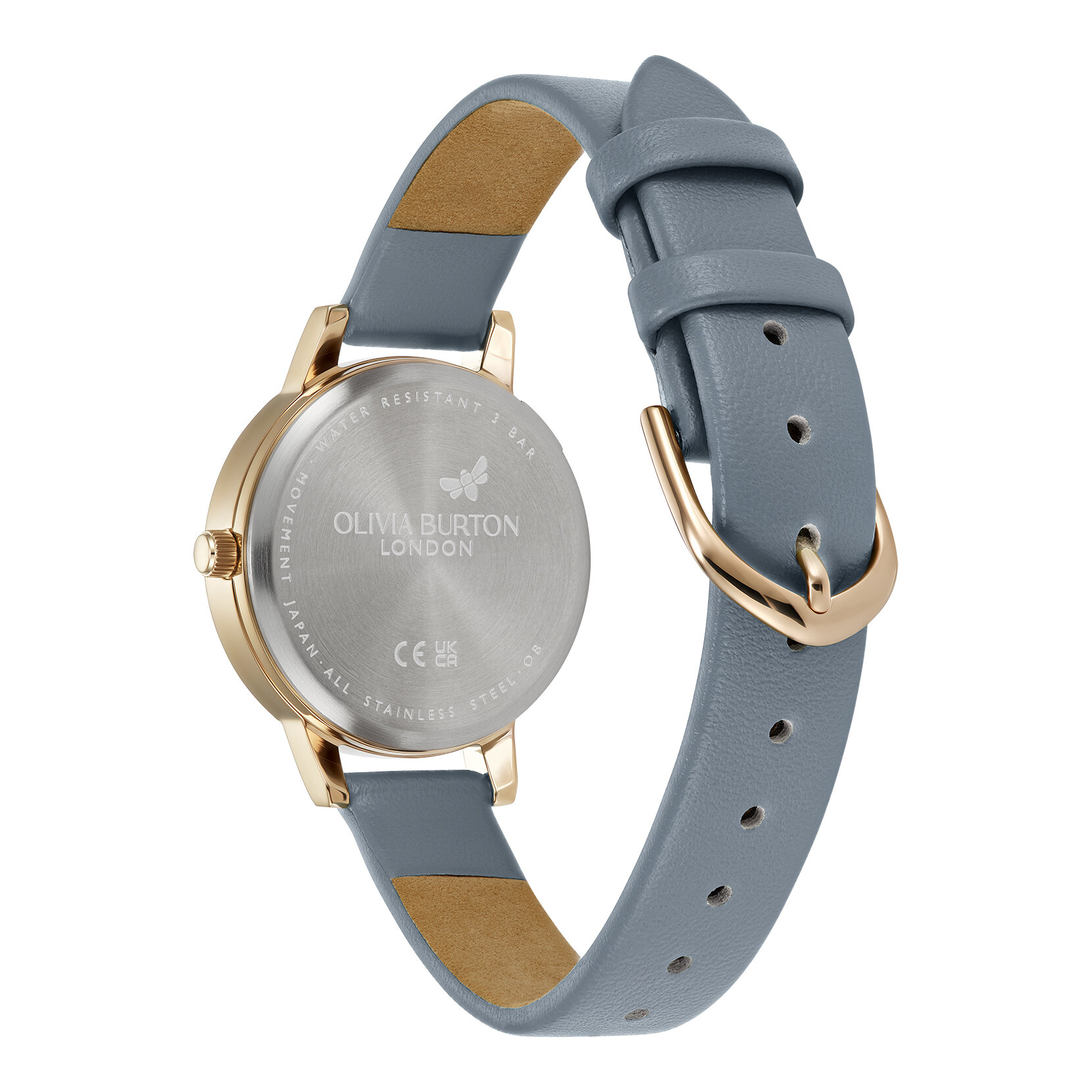 30mm Illustrated Florals Rose Gold & Chalk Blue Leather Strap Watch