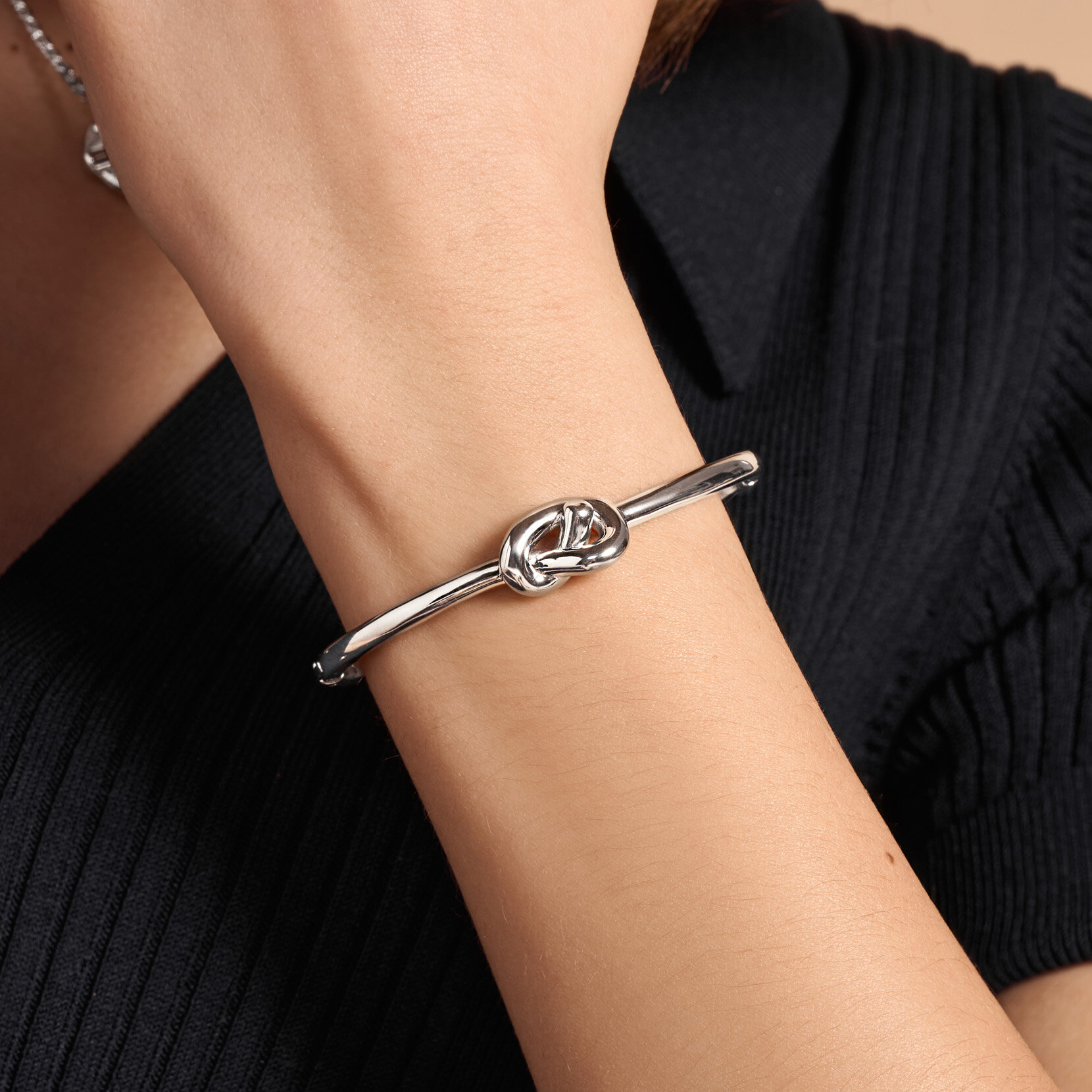 Lover's Knot Silver Tone Bangle