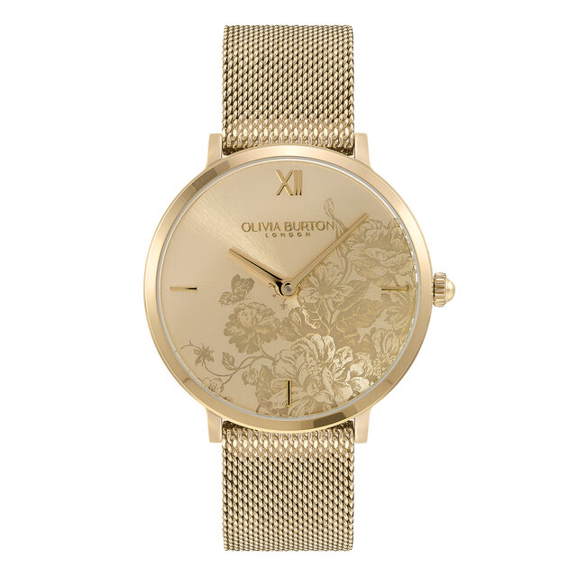 Montre Floral Blooms ultra fine avec bracelet en Or milanais 35 mm
