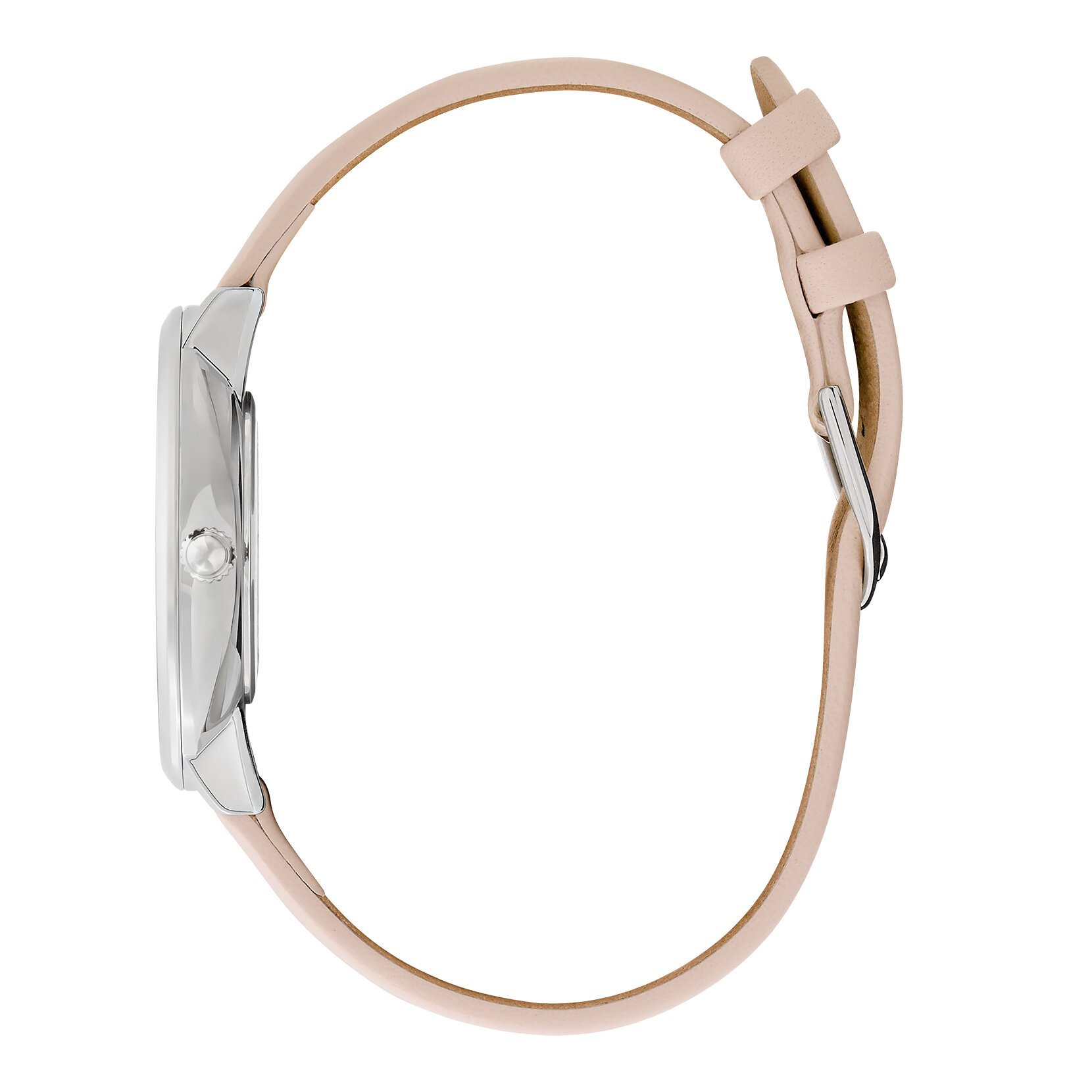 Montre Papillon Ultra Fine Blanc Argenté & Bracelet en Cuir Nude 35 mm