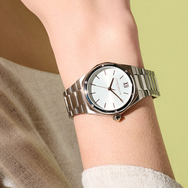 33mm Hexa White, Carnation Gold & Silver Bracelet Watch
