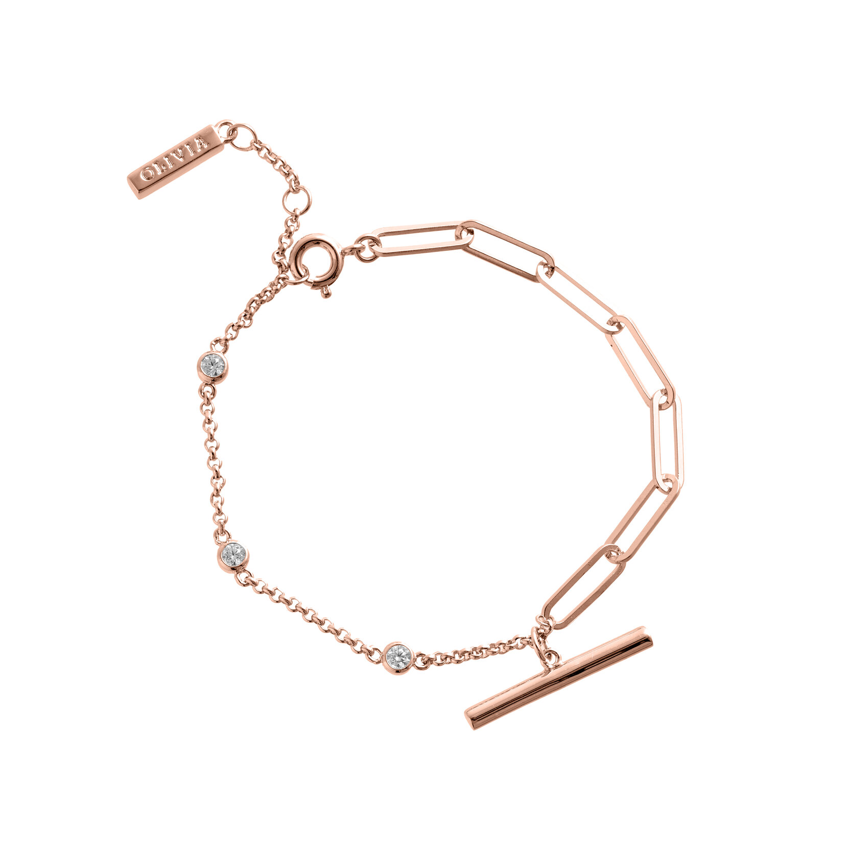 Classic Mismatch T-bar Rose Gold Bracelet, Necklace & Huggies Bundle