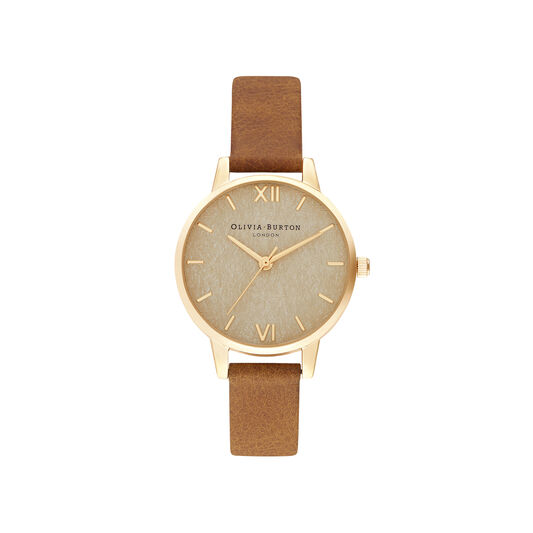 Woven Dial Tan & Gold Watch