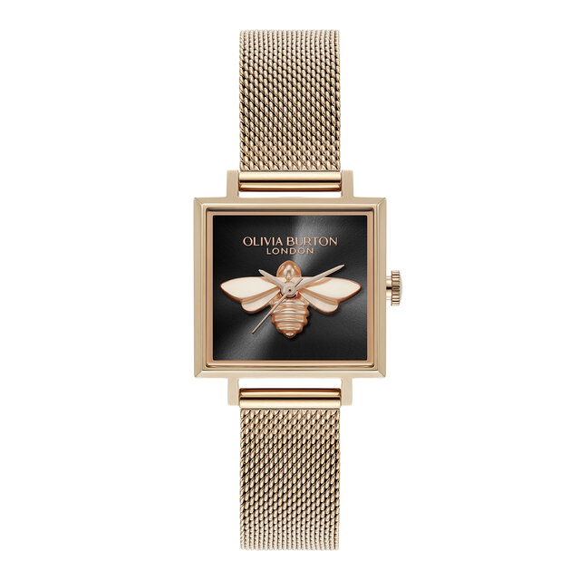 Montre maille Lucky Bee 23mm noire et or rose