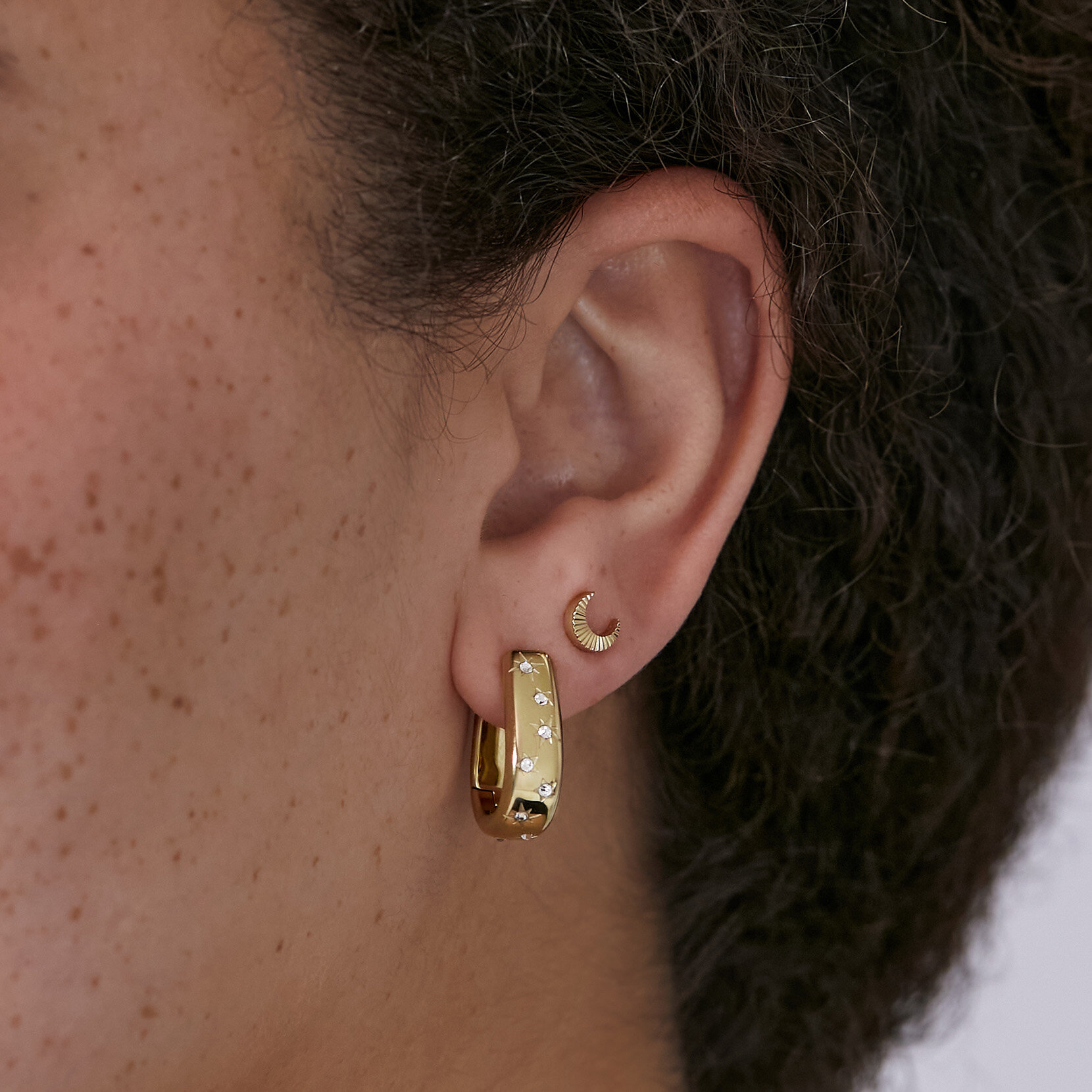 Celestial Mini North Star and Moon Gold Plated Stud Earrings