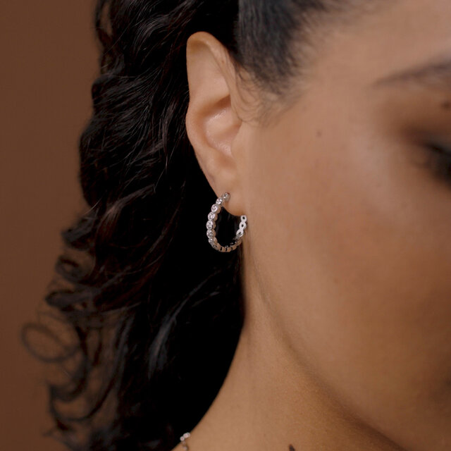 Round Crystal Silver Tone Hoop Earrings