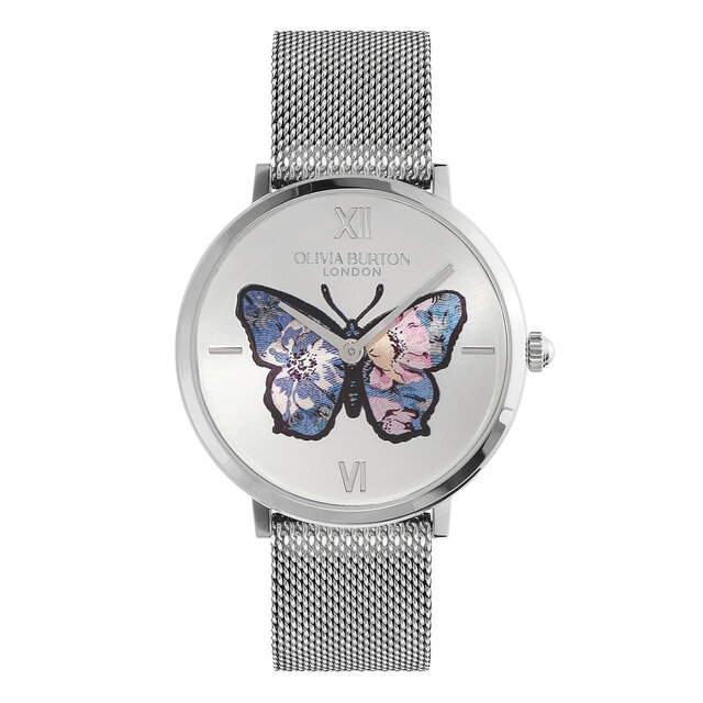 Montre Papillon Ultra Fine avec Bracelet en Maille Argent 35 mm