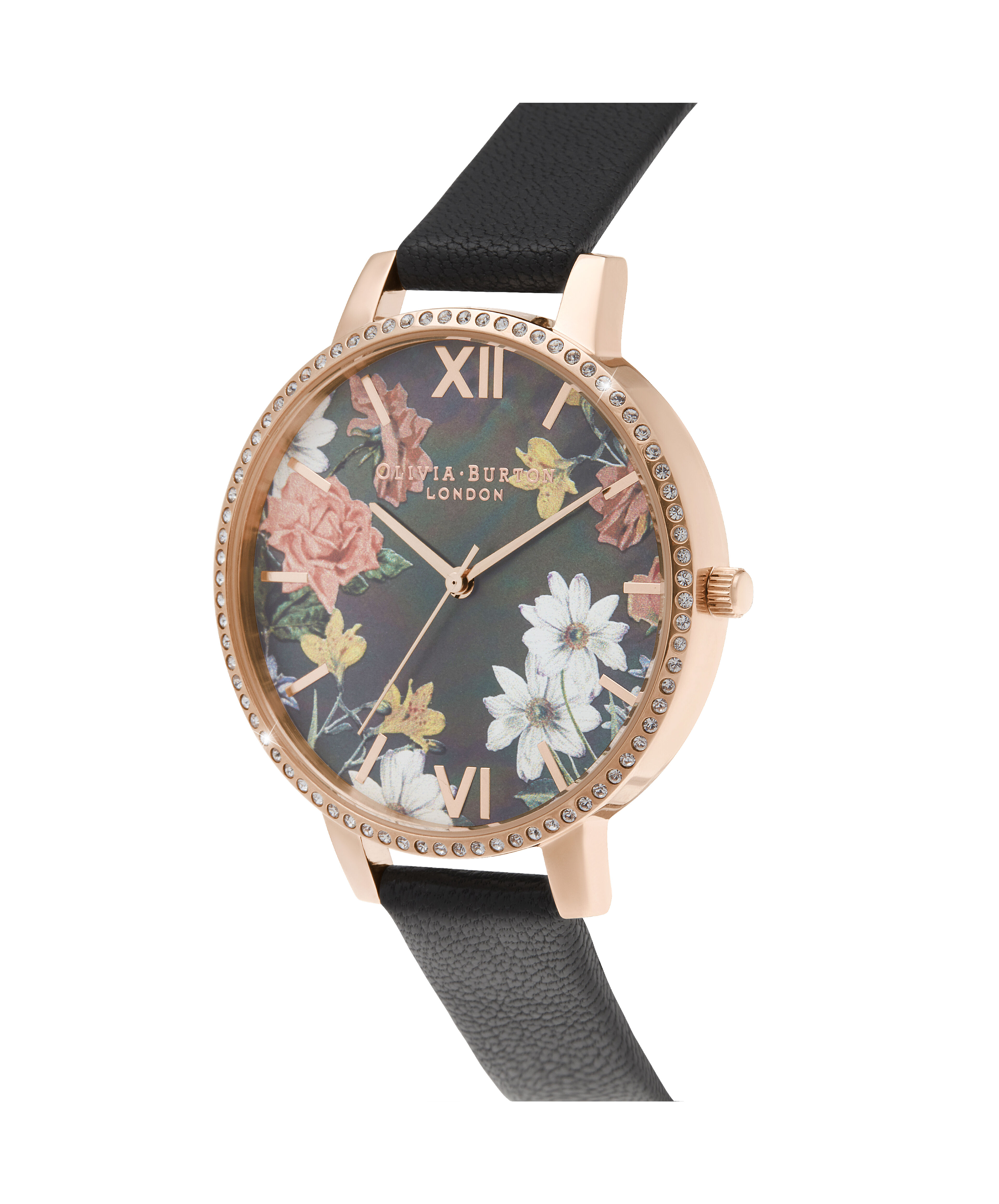 Olivia burton black on sale and rose gold watch