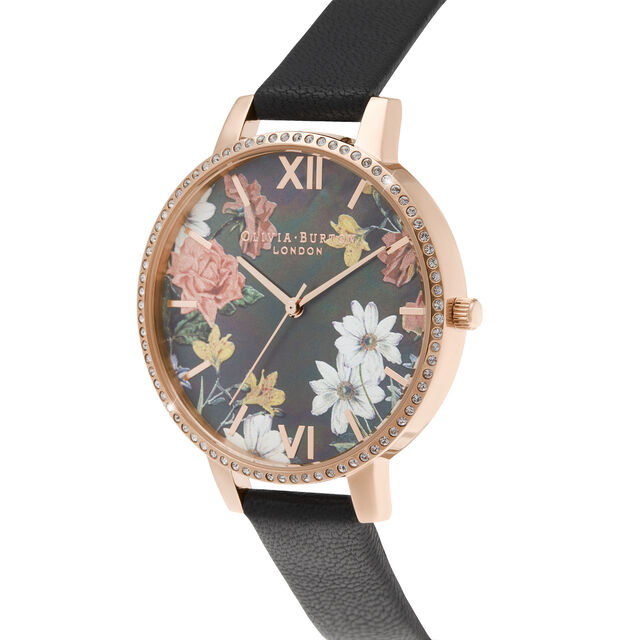 Big Mother Of Pearl Dial Black & Rose Gold Watch