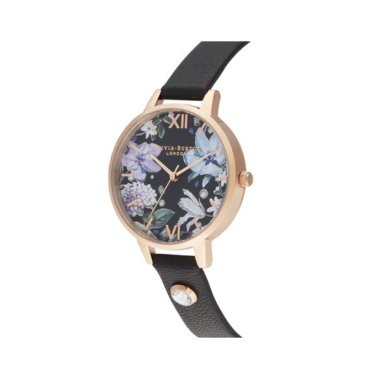 Bejewelled Florals Embellished Black & Rose Gold
