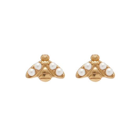 Pearl Bee Gold Stud Earrings