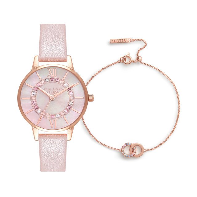 30mm Rose Gold & Blush Leather Strap Gift Set
