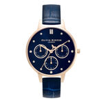34mm Carnation Gold & Dark Blue Leather Strap Watch