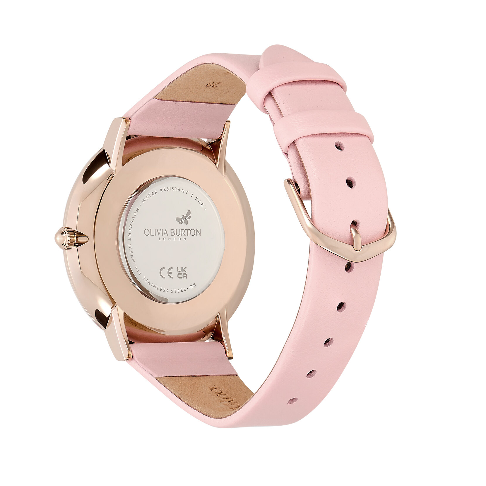 Montre à bracelet en cuir Imitation quartz rose, Or rose et Rose pastel 40 mm