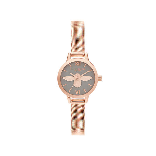 3D Bee, Grey Dial & Rose Gold Mesh