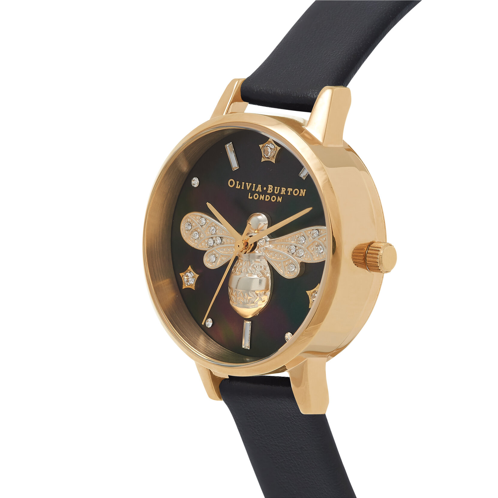 30mm Gold & Black Leather Strap Watch