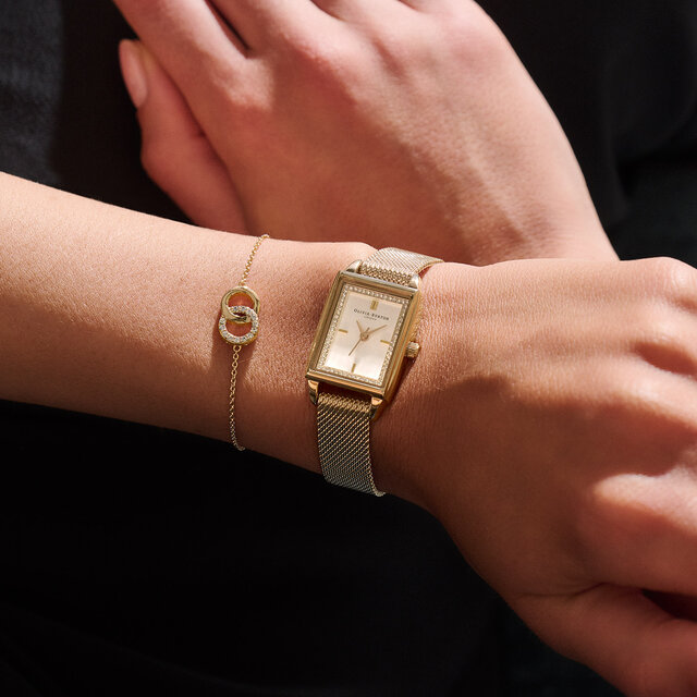 21mm Rectangle White & Gold Mesh Watch