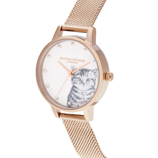 Illustrated Animals Pearly Kitten, Pale Rose Gold Mesh