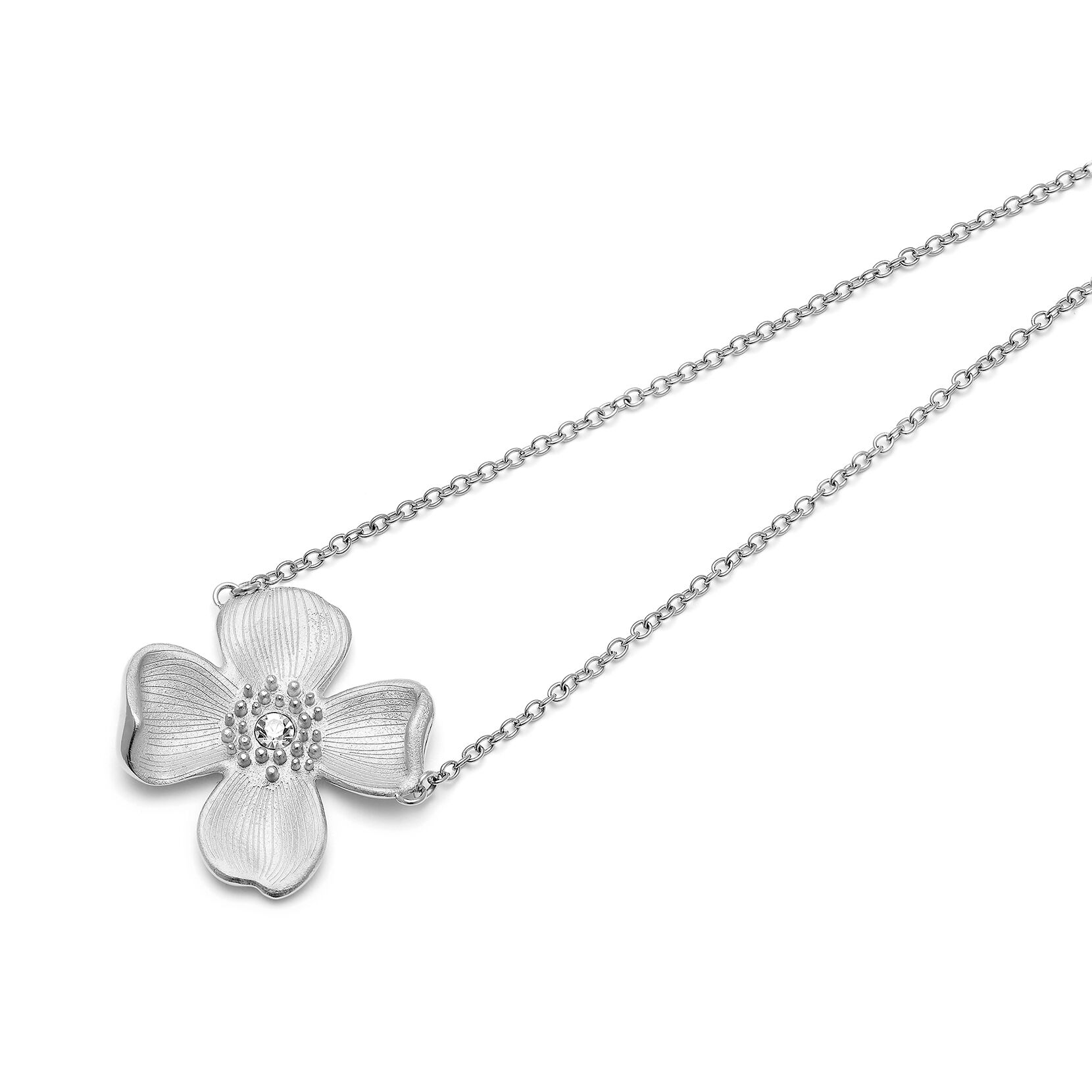 Dogwood Flower Silver Pendant Necklace
