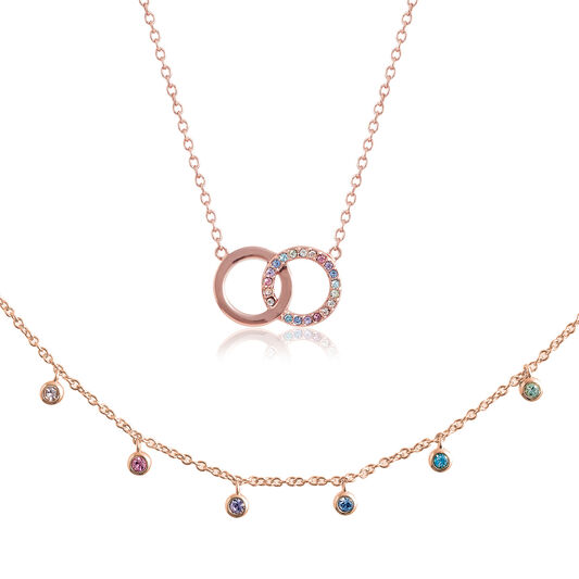 Rainbow Rose Gold Choker & Interlink Necklace Gift Set