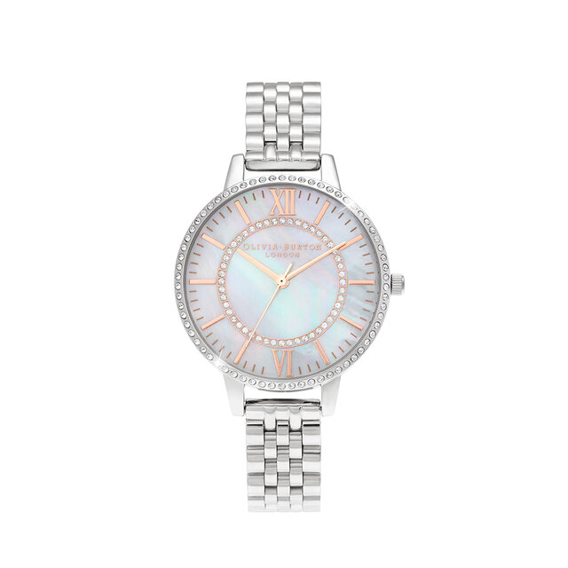 34mm White & Silver Bracelet Watch