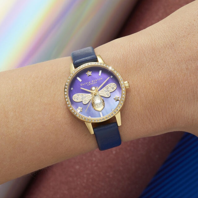 Mother Of Pearl Midi Dial Navy & Gold Watch