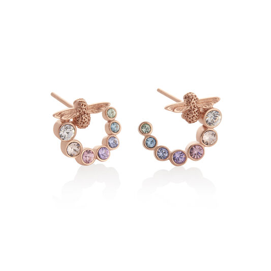 Rainbow Bee Swirl Hoop Earrings Rose Gold