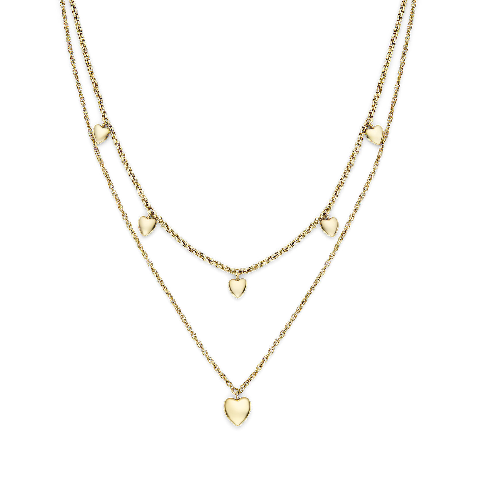 Mini Heart Gold Plated Double Chain Necklace