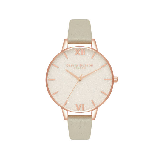 38mm Rose Gold & Grey Leather Strap Watch