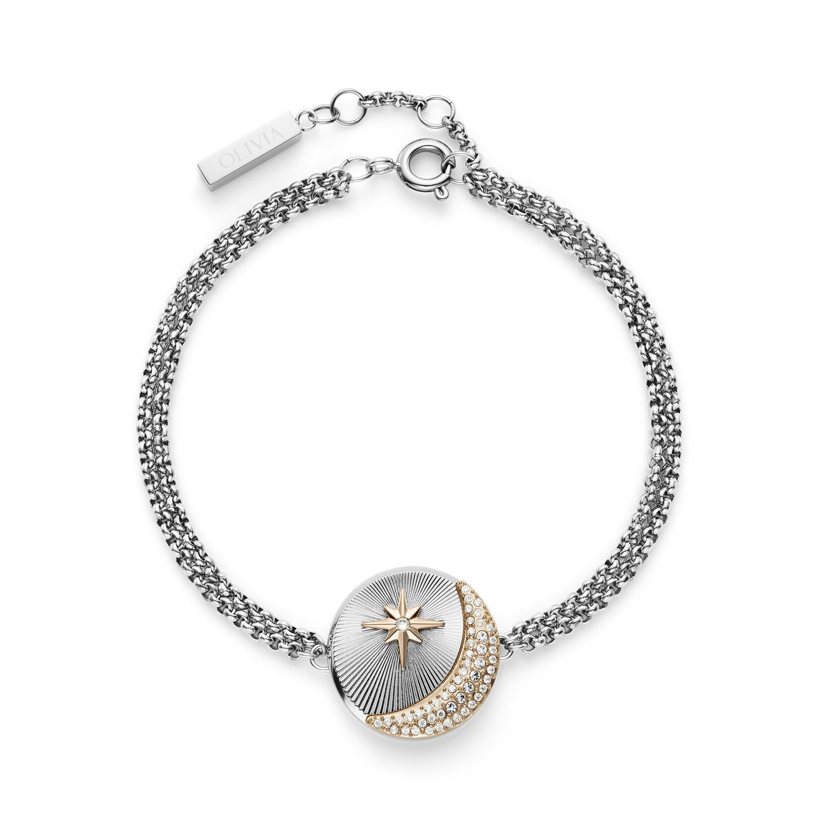 Celestial Star and Moon Silver Tone Bracelet