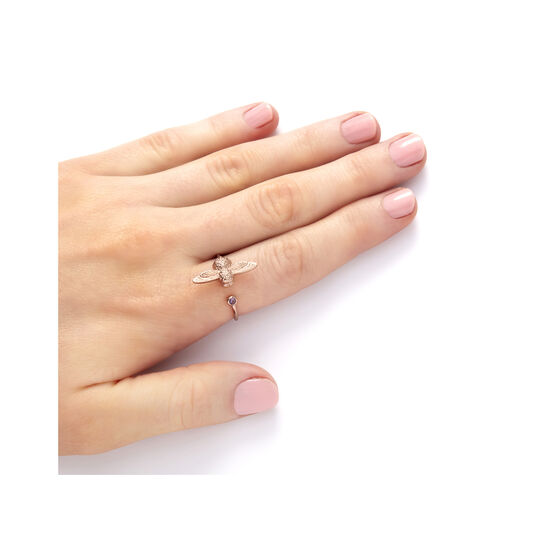 Bejewelled Bee Rose Gold & Amethyst Ring