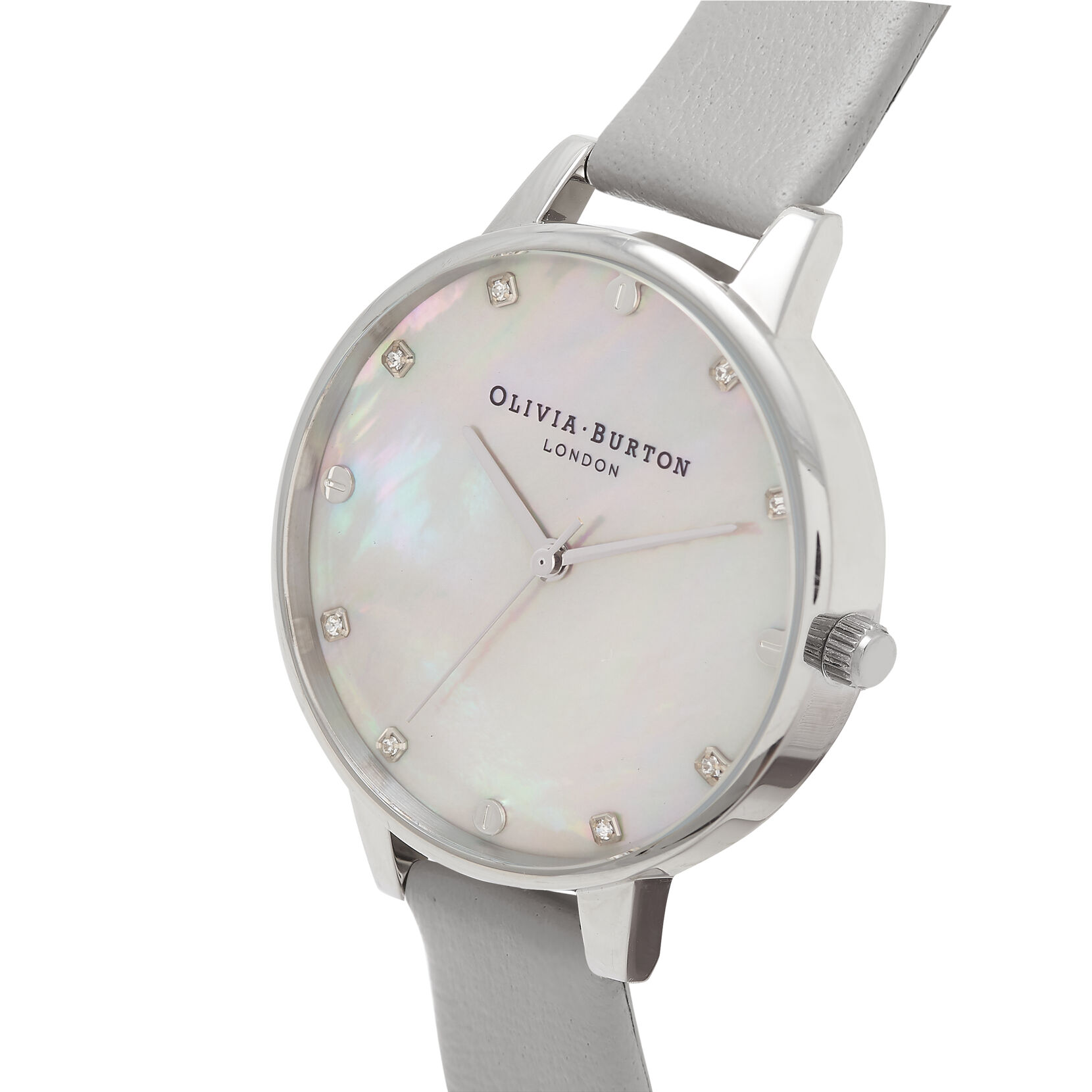Montre grise et argent à cadran demi en nacre grise