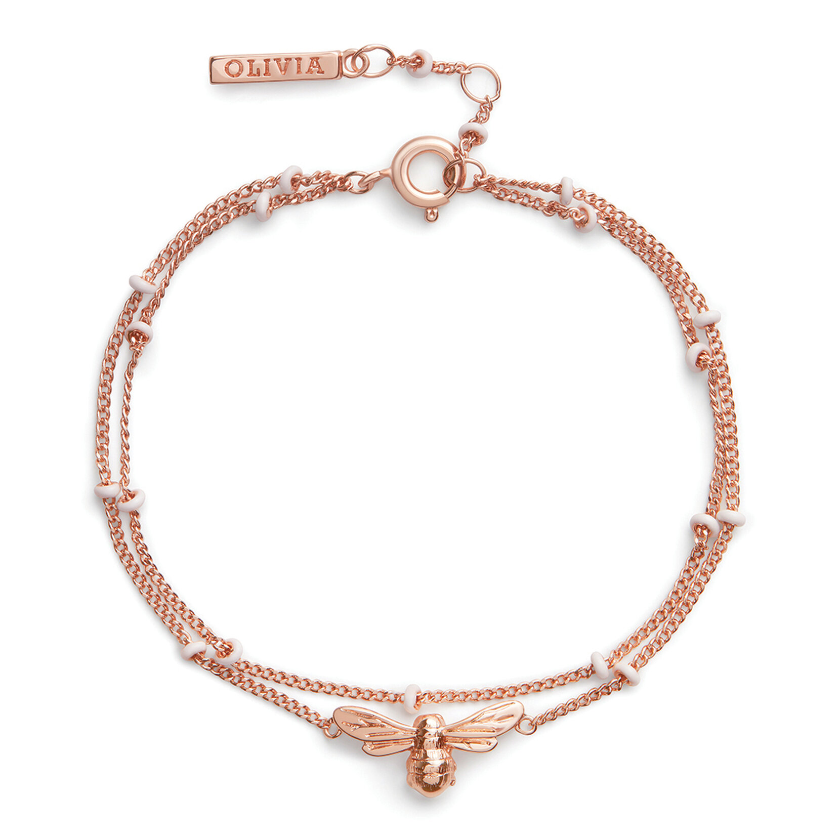 Bracelet chaîne Lucky Bee or rose à perle