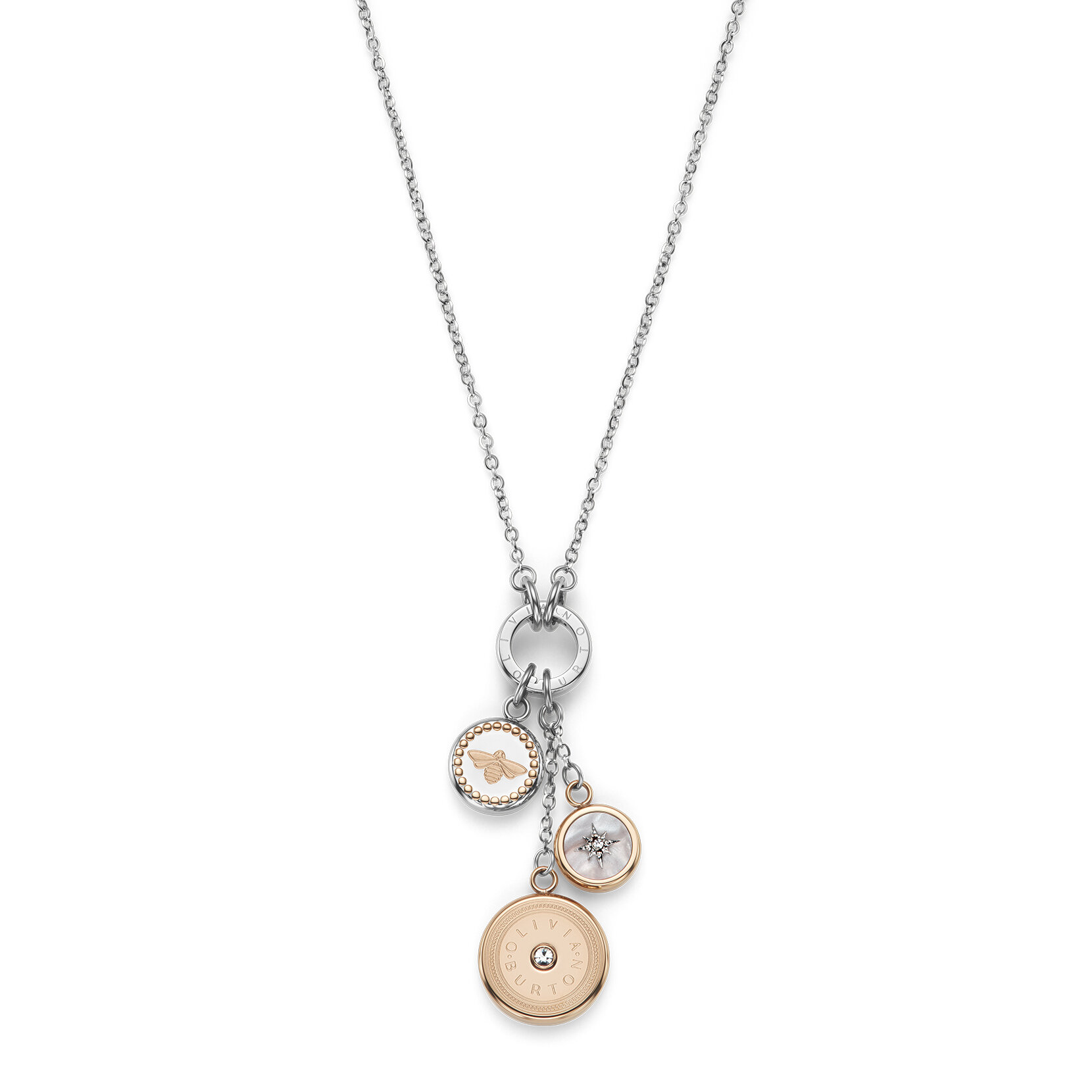 Bee and North Star Silver & Rose Gold Plated Charm Necklace