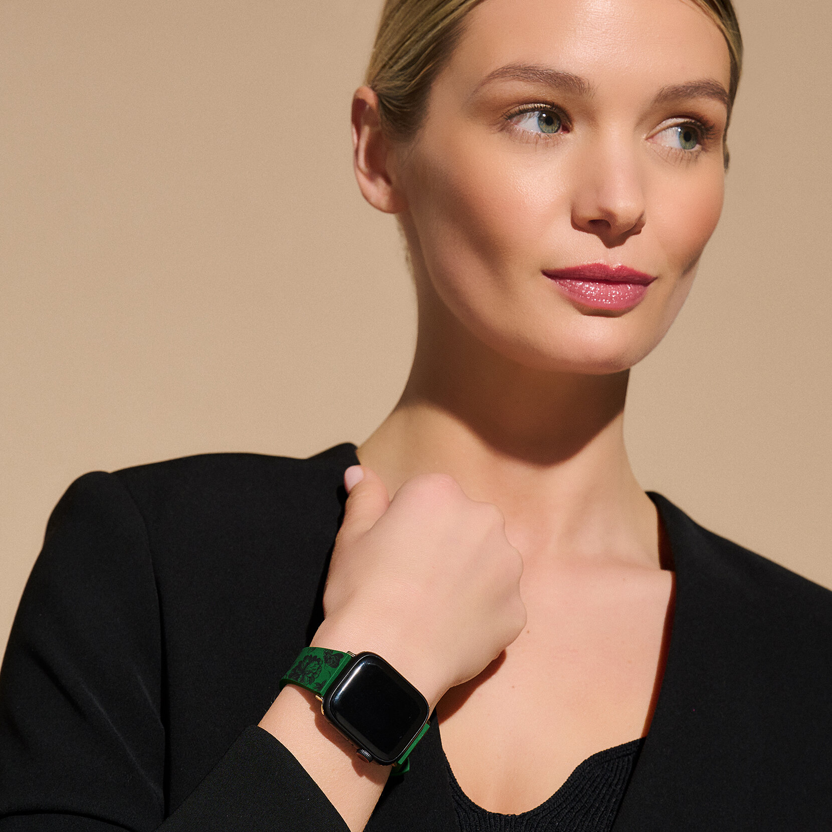 Bracelet en silicone Vert émeraude avec imprimé floral Onyx