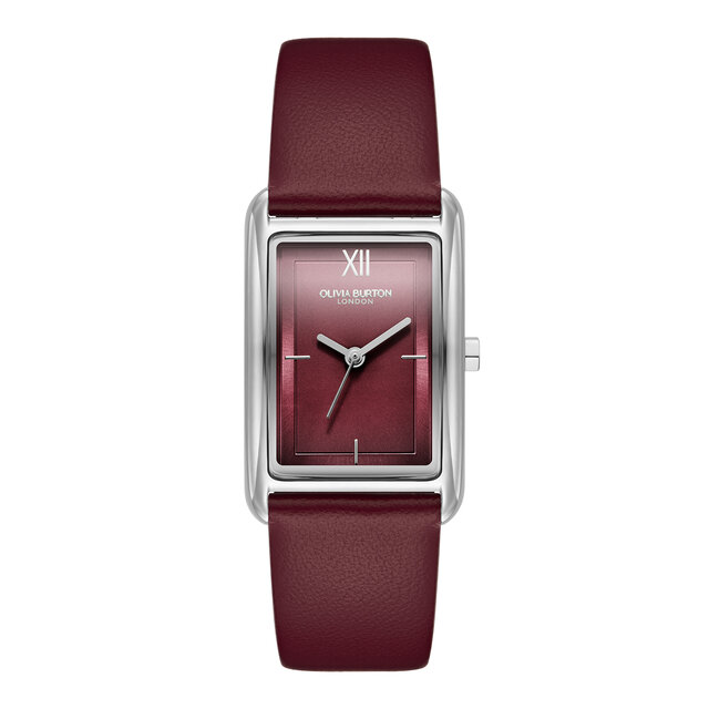 Bracelet de Montre en Cuire Grove 23mm Argent & Canneberge