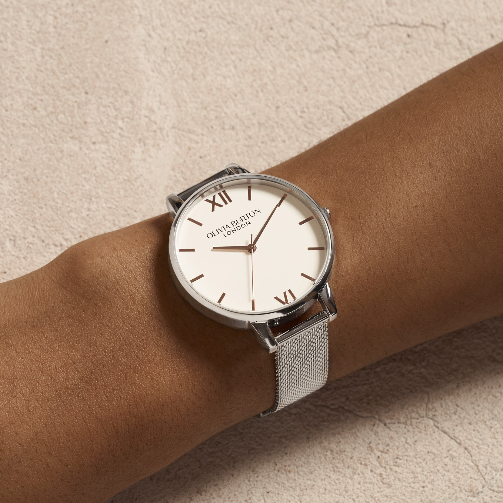 38mm White & Silver Mesh Watch
